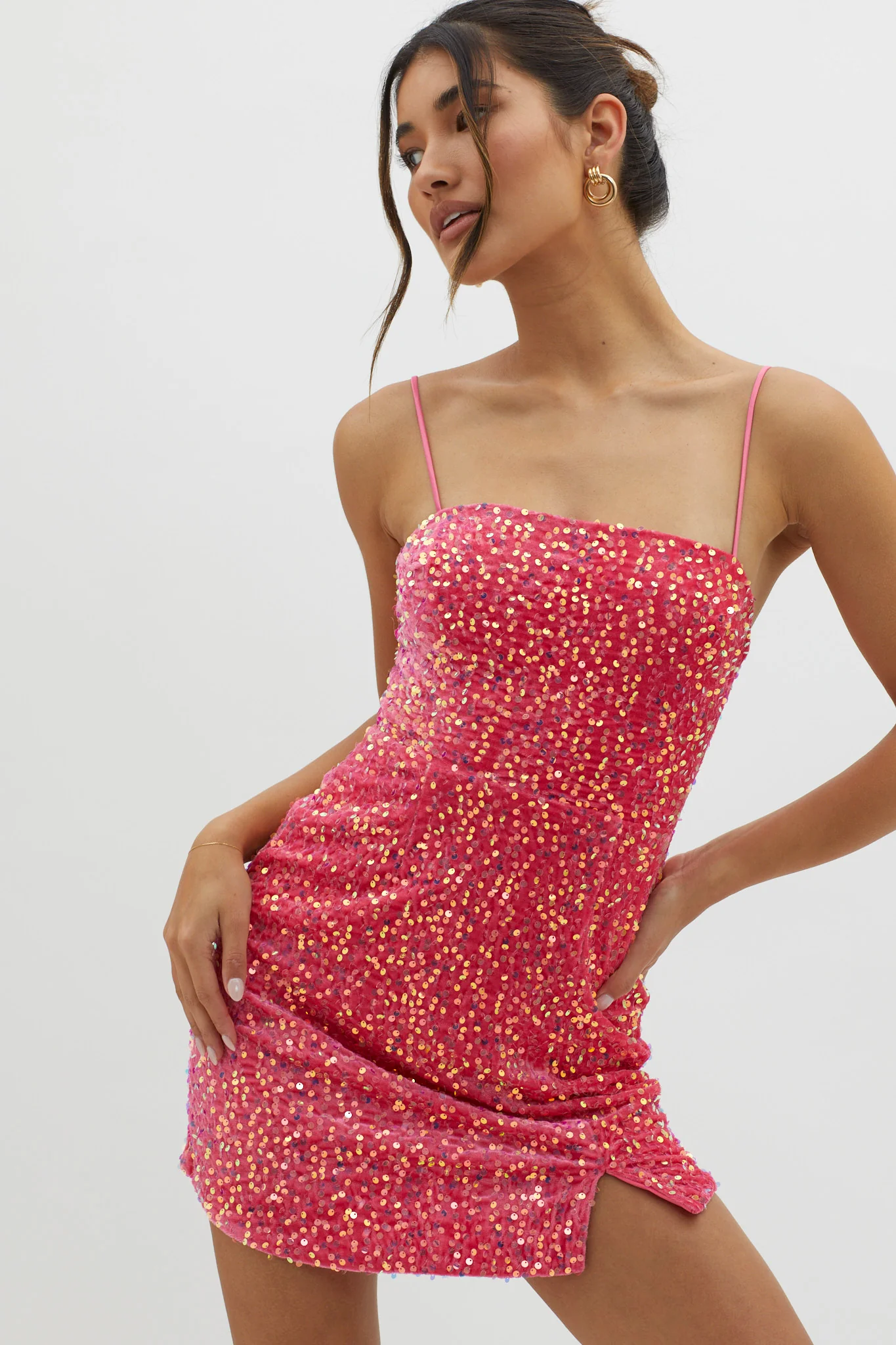 Atlanta Square Neckline Sequin Dress Pink - Image 5