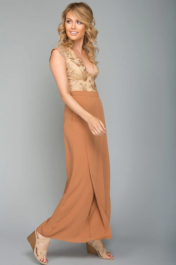 Ayelle Wide Leg Dress Pant Camel - Image 3