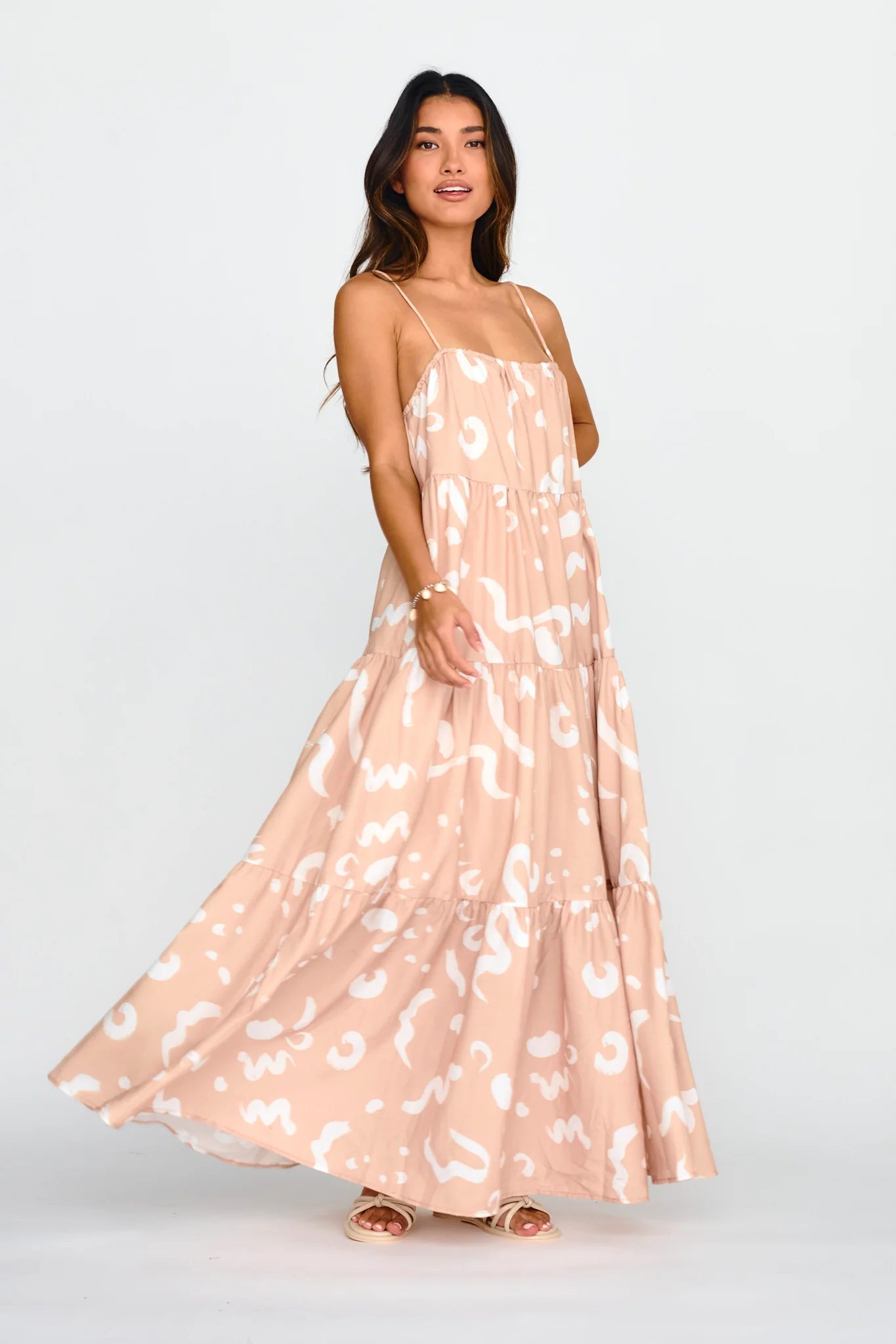 Bora Bora Tied Back Maxi Dress Print Beige - Image 3