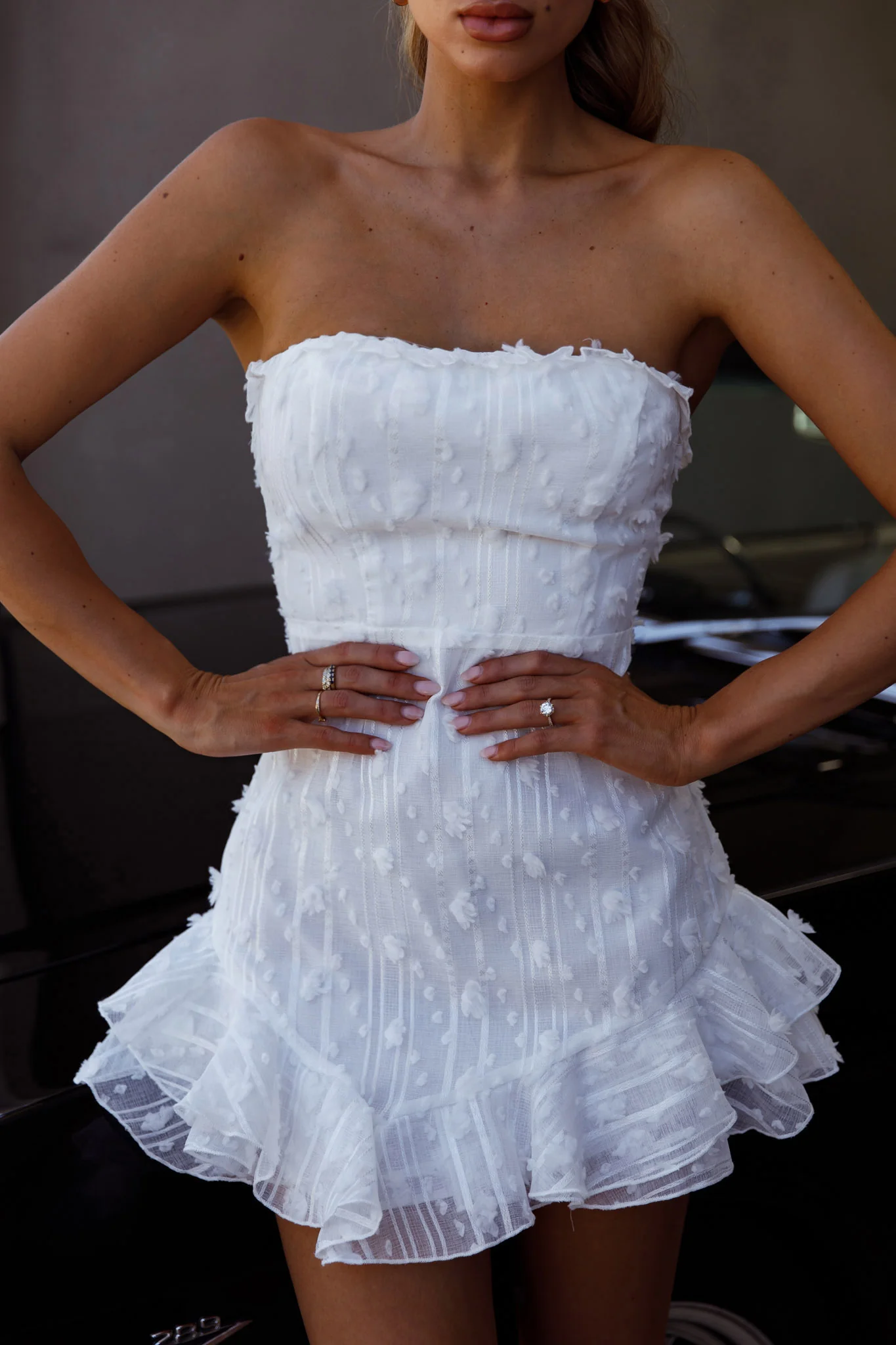 Cece Embellished Bandeau Dress White - Image 4