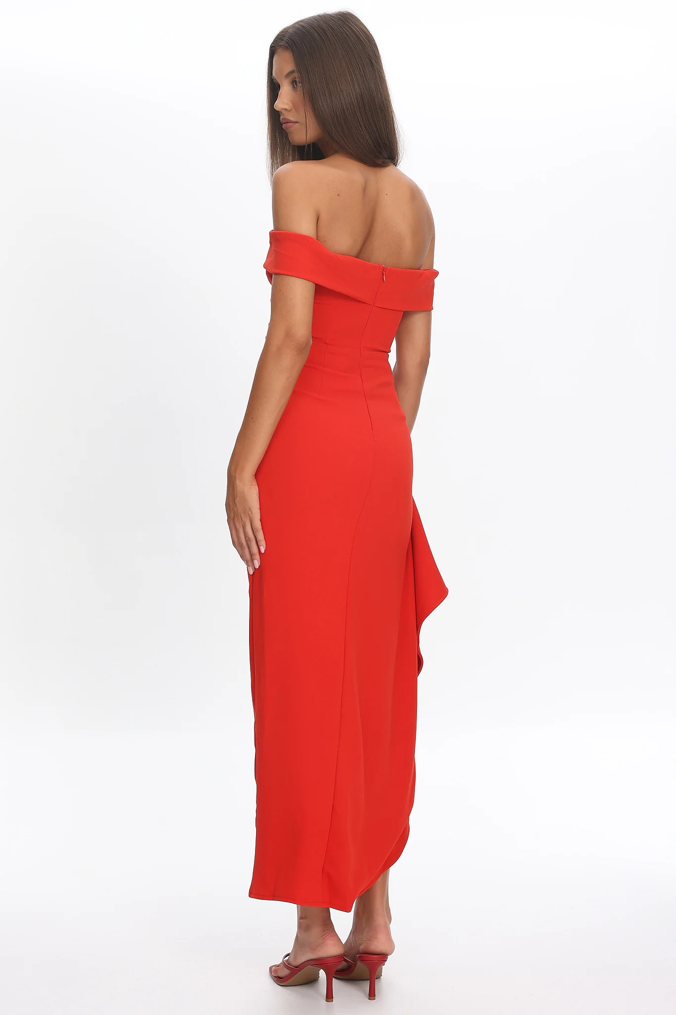 Cha Cha Off Shoulder Thigh Split Maxi Dress Red - Image 6
