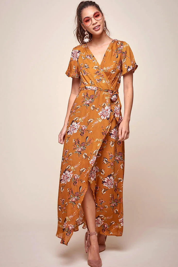 Cheri Floral Wrap Maxi Dress Mustard - Image 4