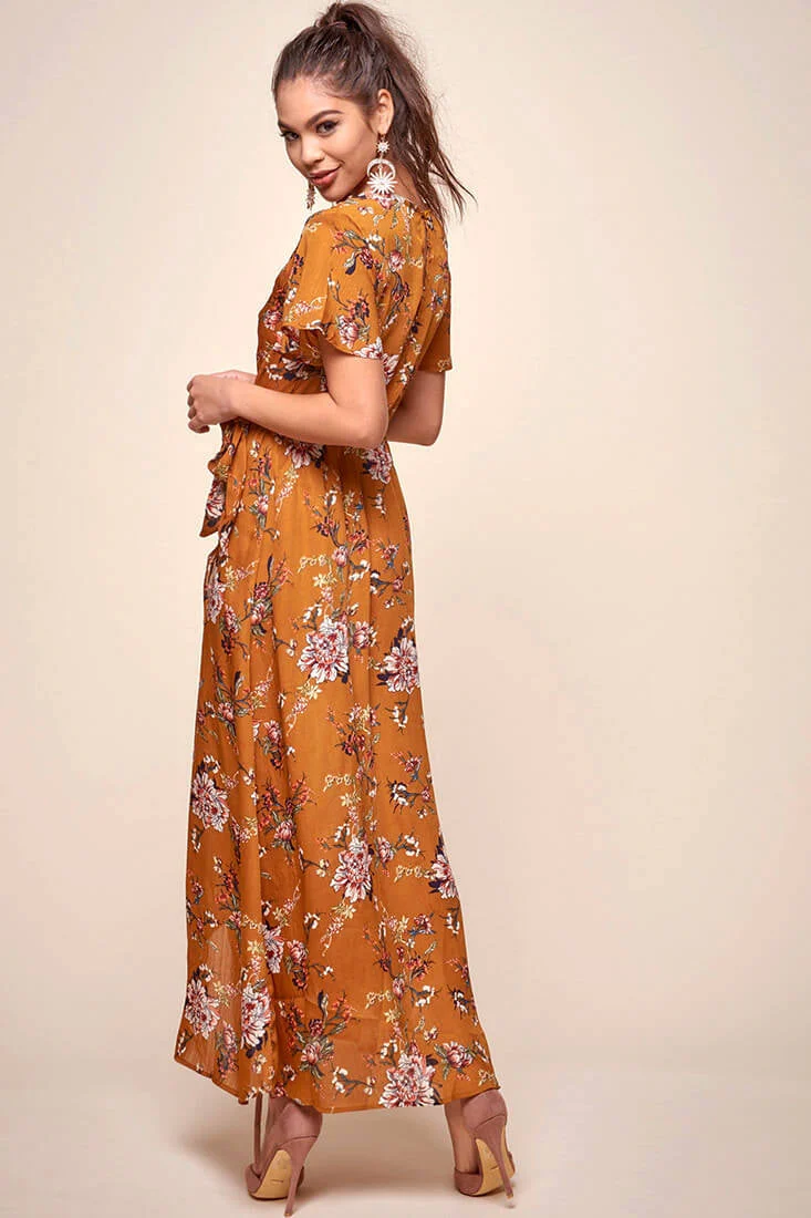 Cheri Floral Wrap Maxi Dress Mustard - Image 5