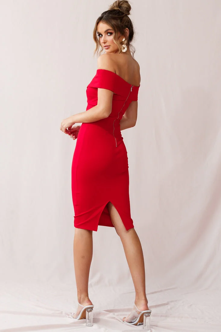 Corrine Elegant Off The Shoulder Bodycon Dress Red - Image 3