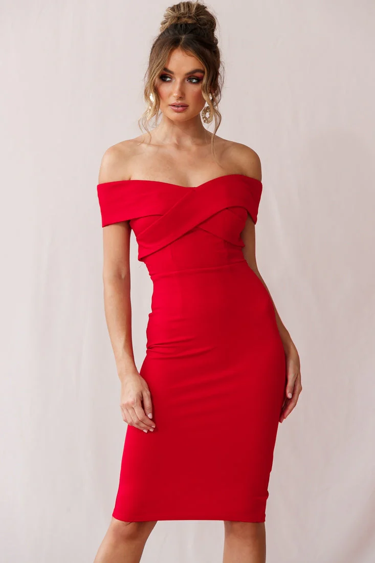 Corrine Elegant Off The Shoulder Bodycon Dress Red - Image 6