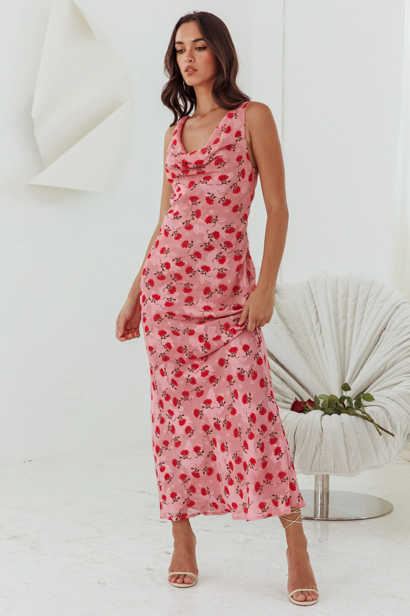 Countdown Cowl Neck Maxi Dress Print Pink - Image 5