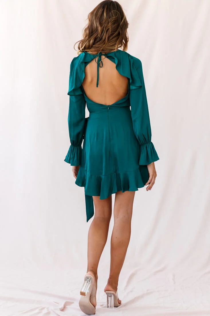 Darla Long Sleeve Satin Dress Forest Green - Image 3