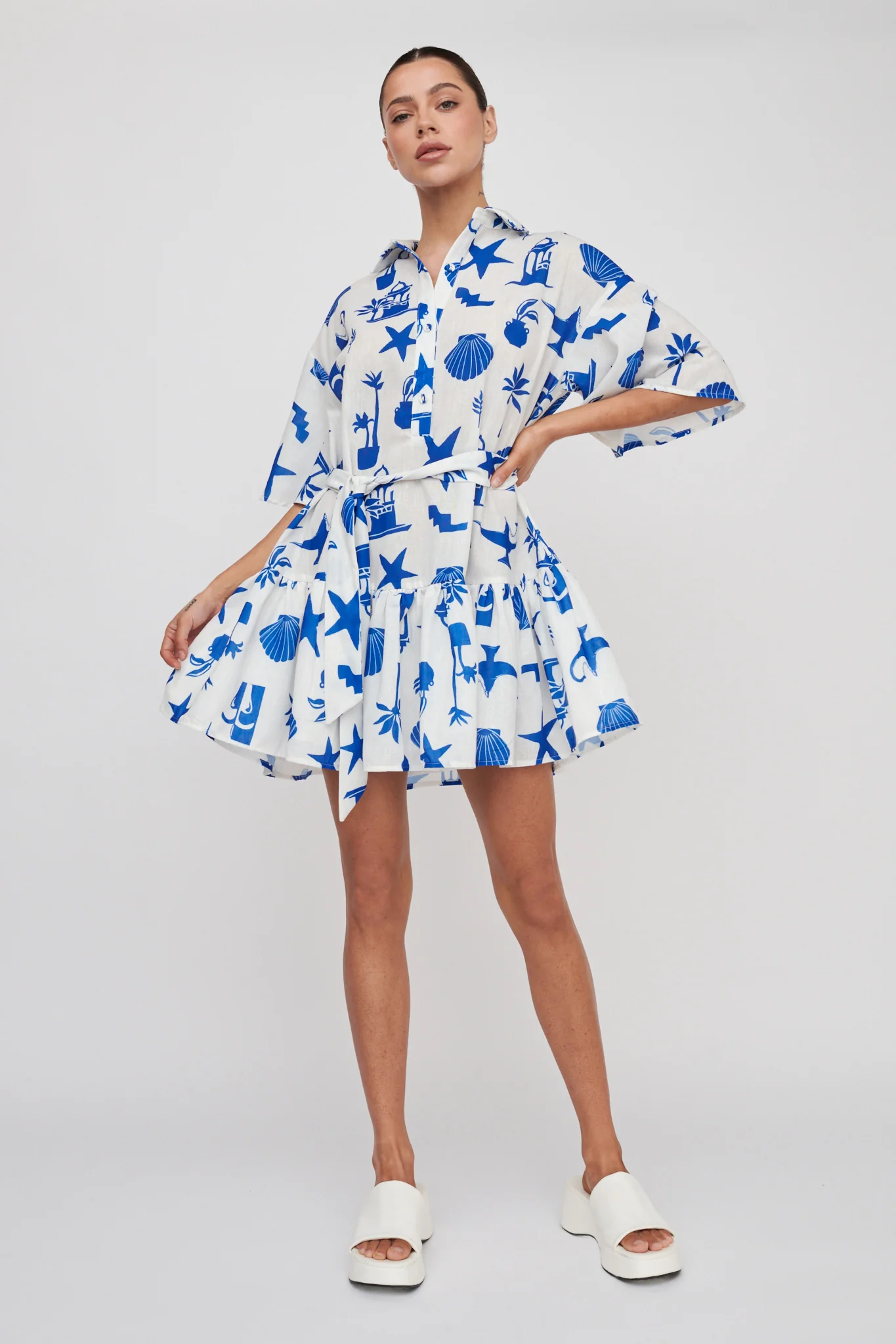 Day Trip Waist Tie Collared Dress Blue - Image 4