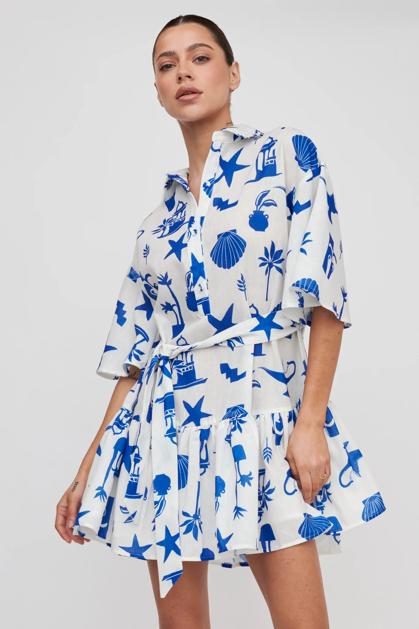 Day Trip Waist Tie Collared Dress Blue - Image 5