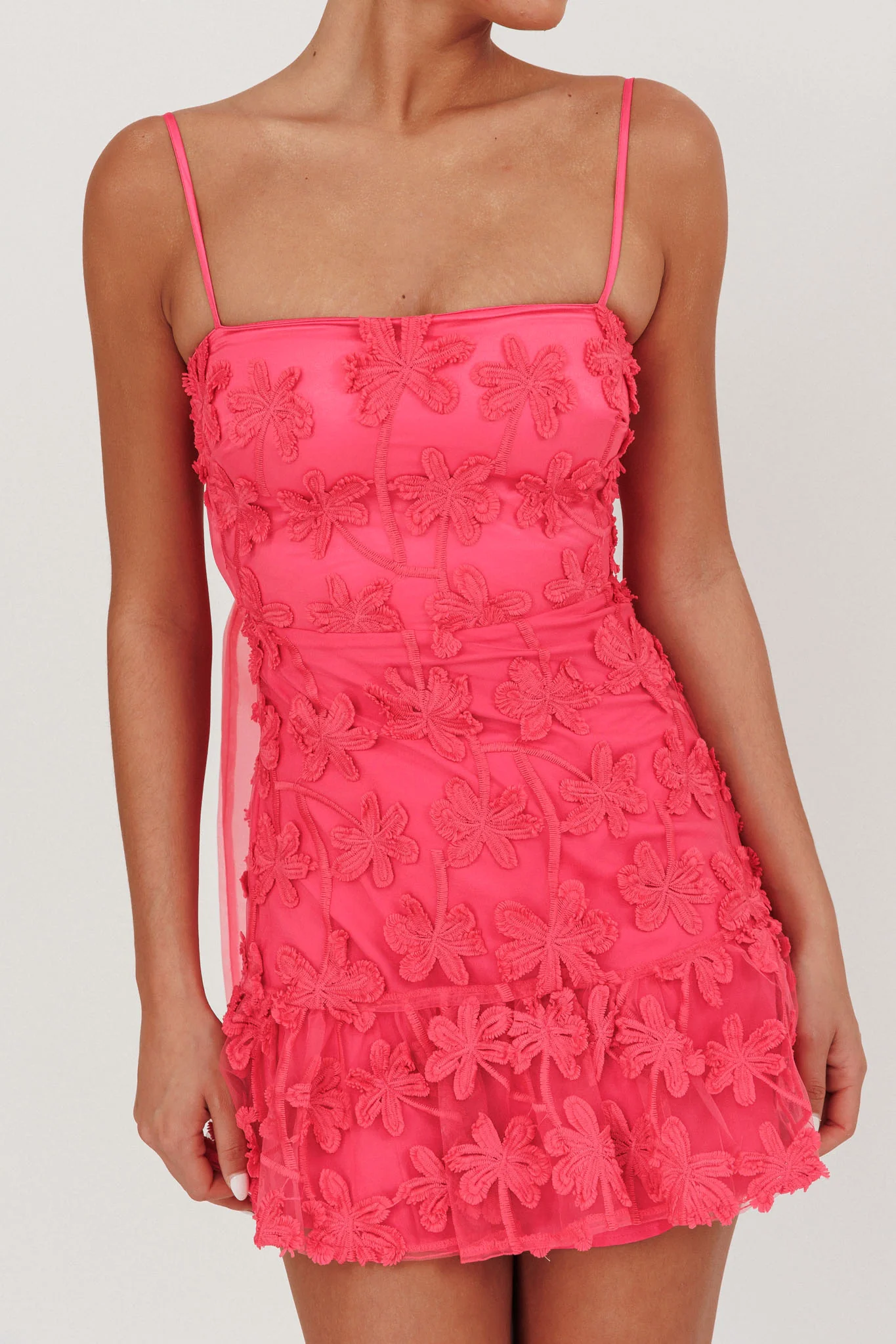 Dori Embellished Mini Dress Palm Tree Pink - Image 3