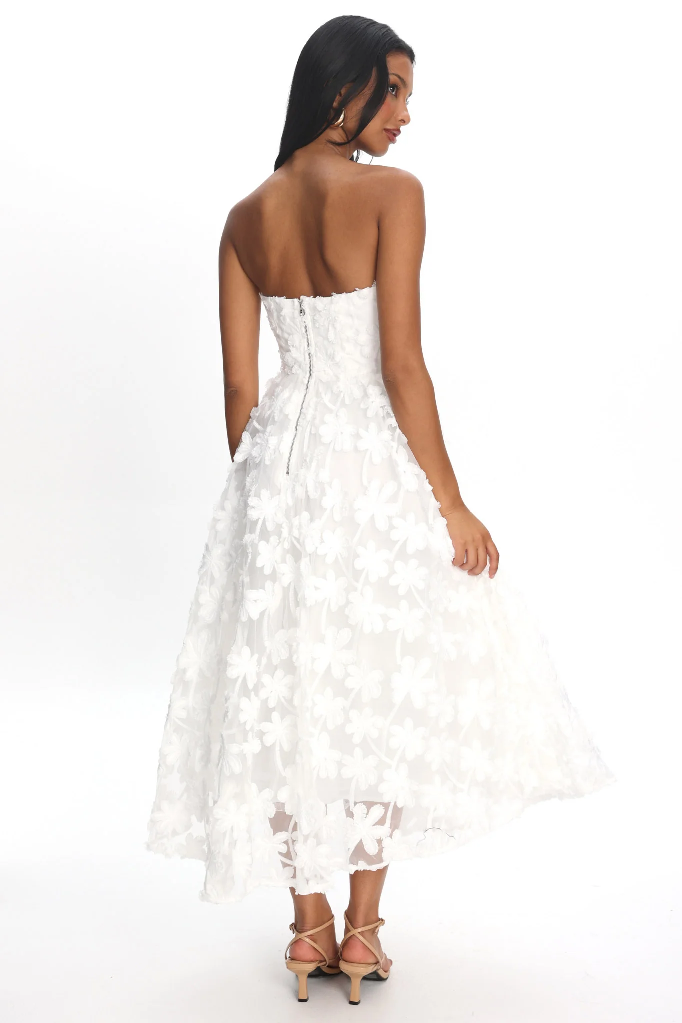 Dori Floral Embellished Midi Dress White - Image 3