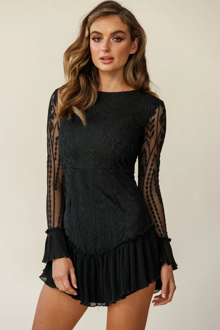 Dreamy Long Sleeve Mini Dress Black - Image 3