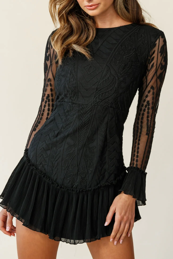Dreamy Long Sleeve Mini Dress Black - Image 5
