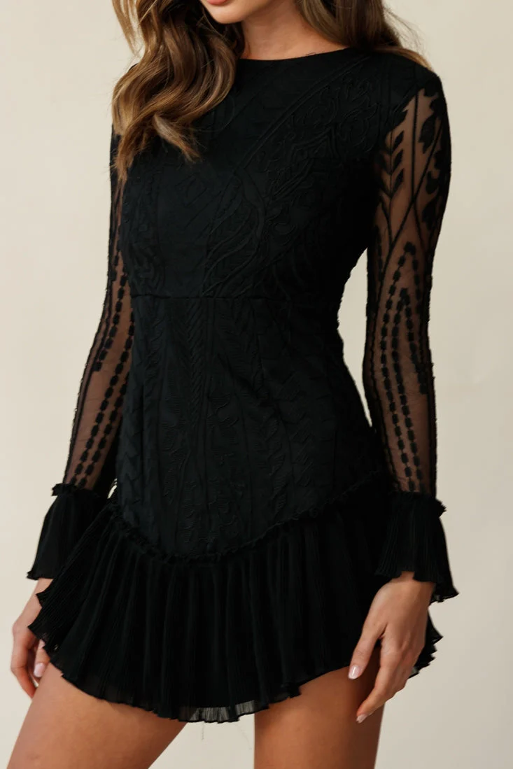 Dreamy Long Sleeve Mini Dress Black - Image 6