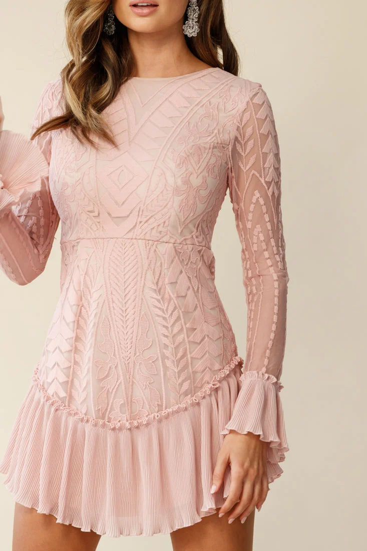 Dreamy Long Sleeve Mini Dress Blush - Image 4