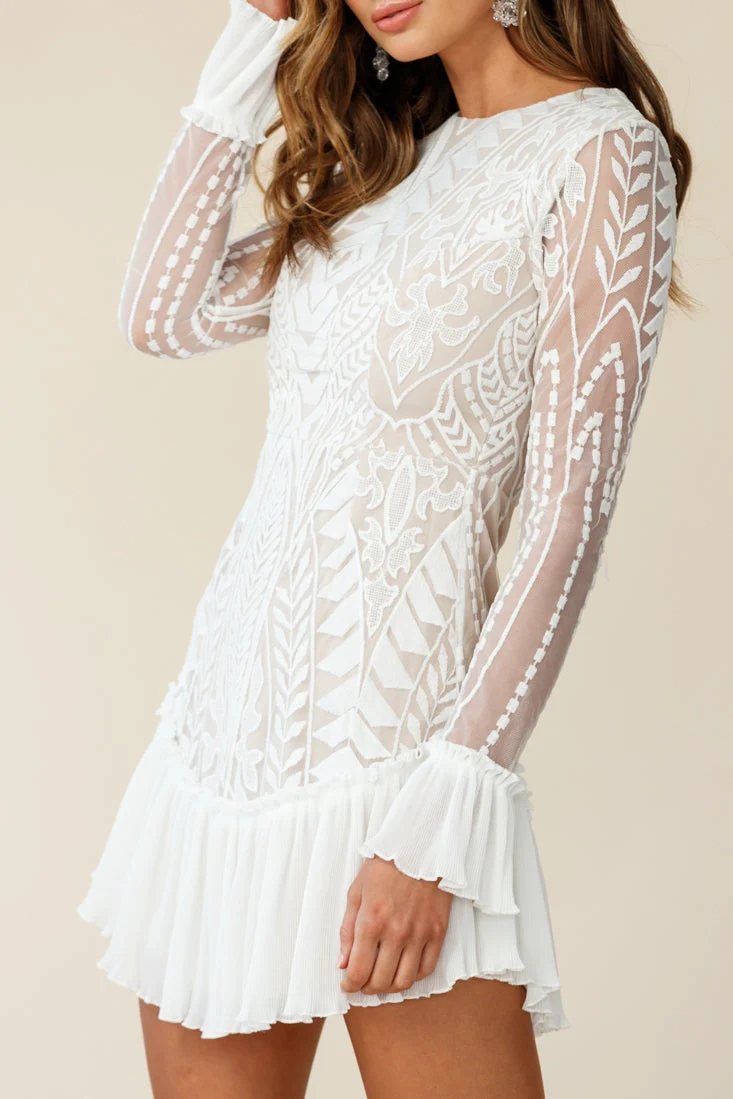 Dreamy Long Sleeve Mini Dress White - Image 7