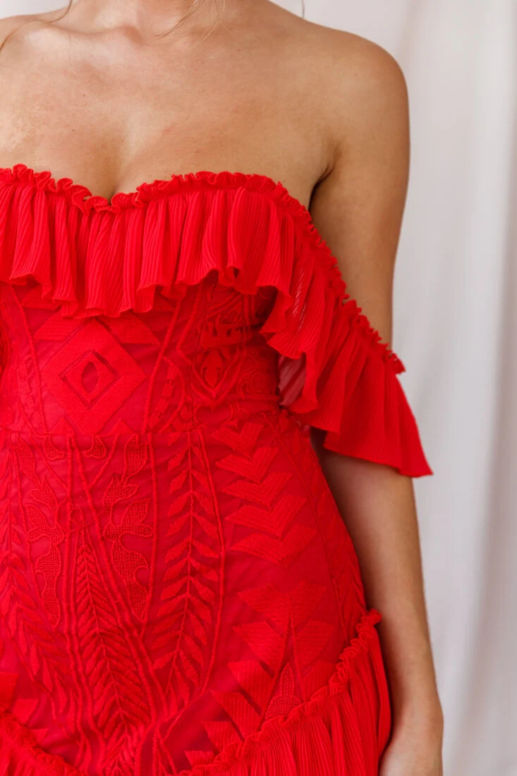 Dreamy Off-Shoulder Mini Dress Red - Image 4