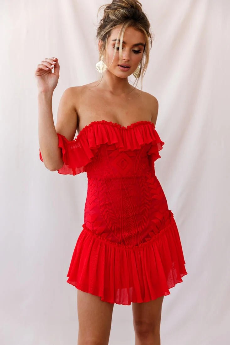 Dreamy Off-Shoulder Mini Dress Red - Image 5
