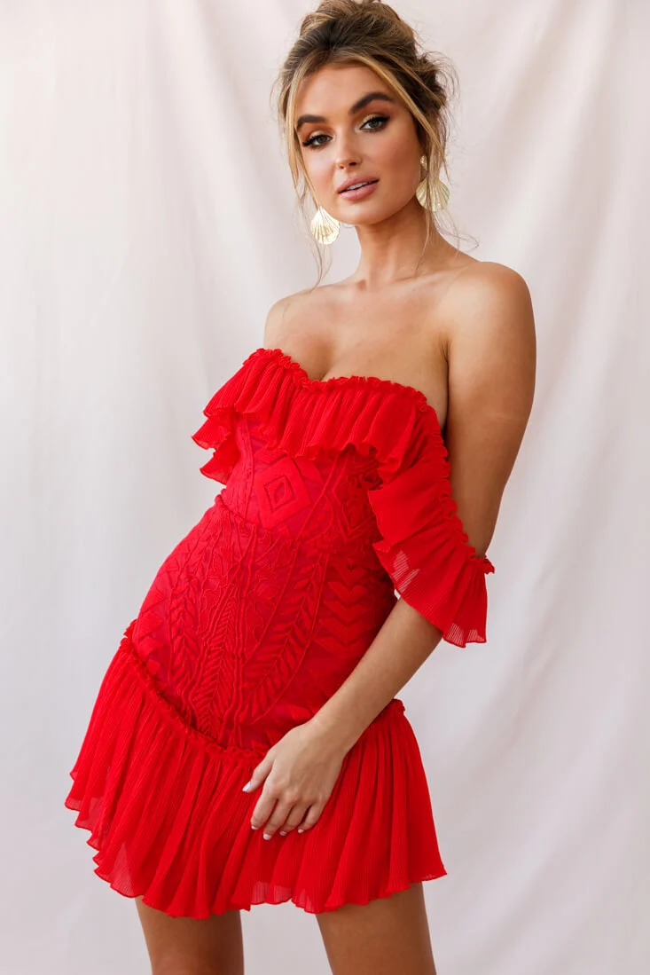 Dreamy Off-Shoulder Mini Dress Red - Image 6