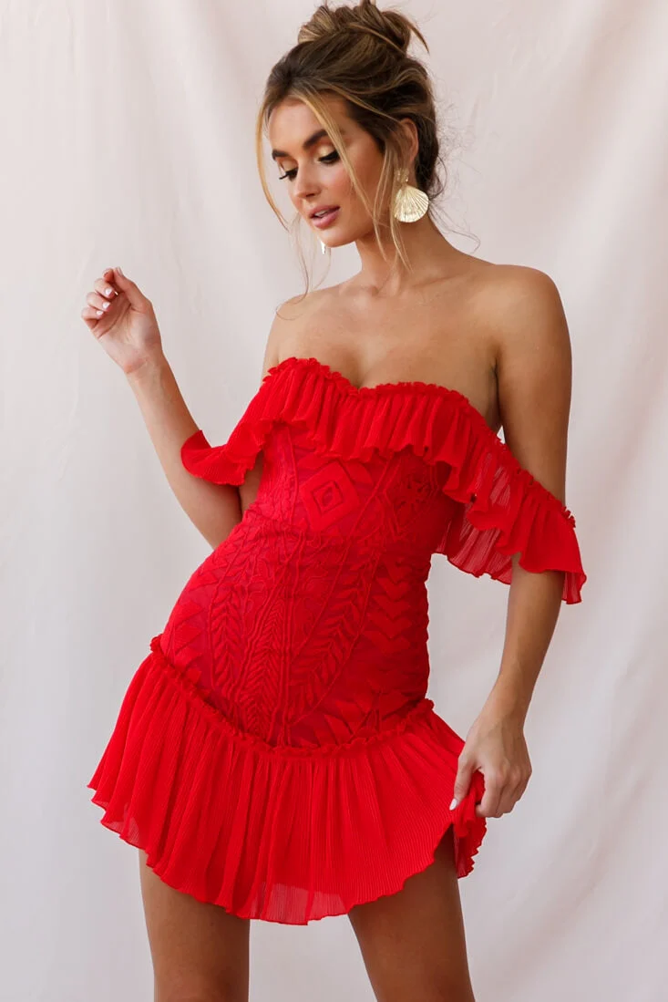 Dreamy Off-Shoulder Mini Dress Red - Image 7