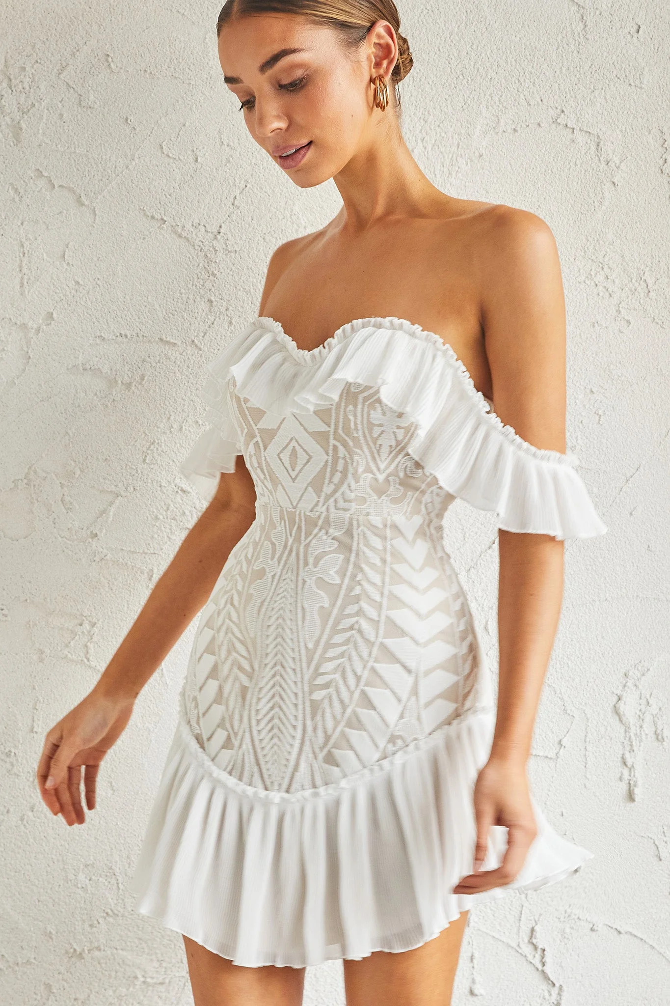 Dreamy Off-Shoulder Mini Dress White - Image 3