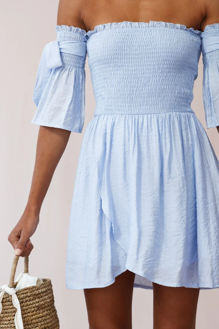 Eva Babydoll Off-The-Shoulder Dress Steel Blue - Image 4