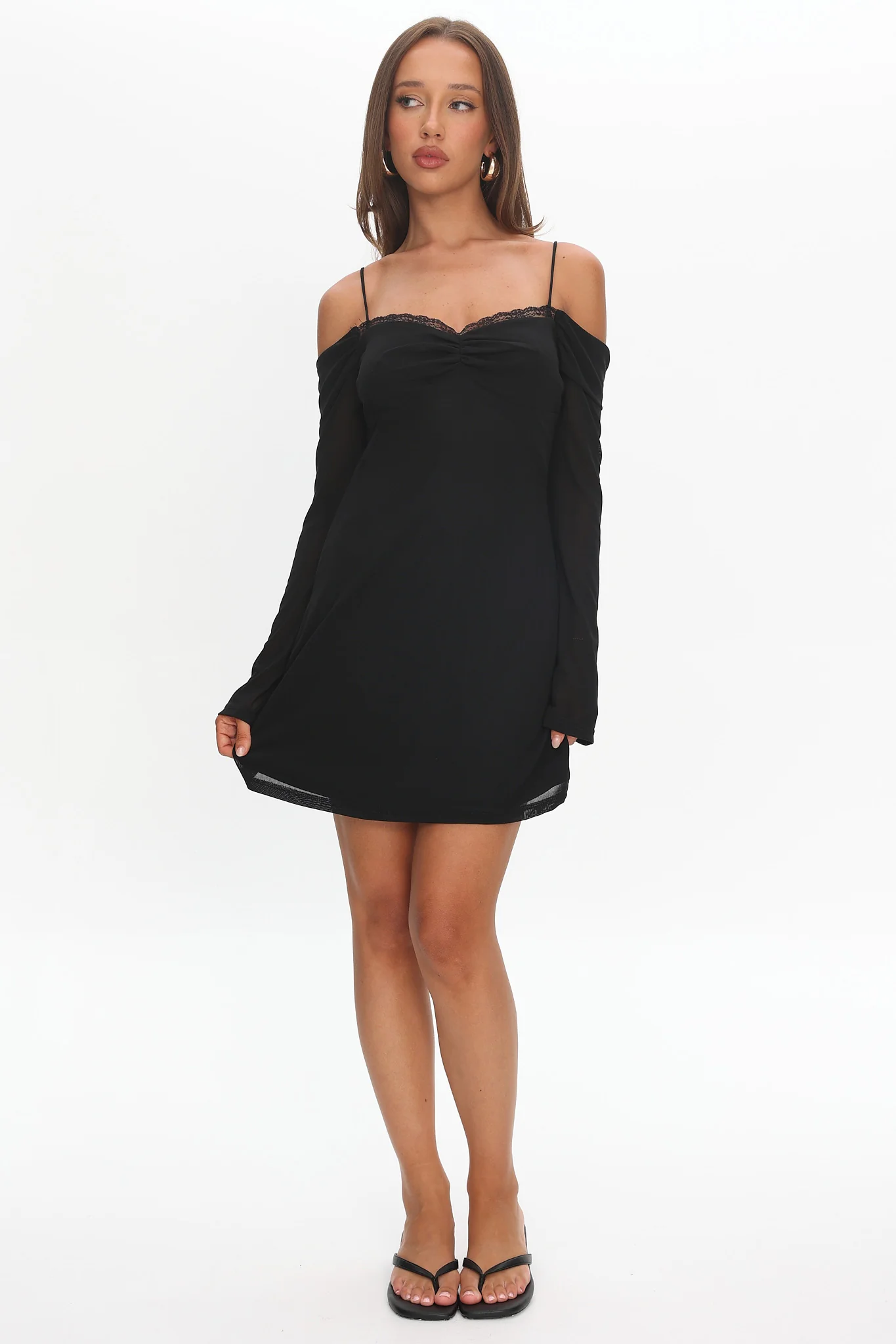 French Girl Long Sleeve Mini Dress Black - Image 3