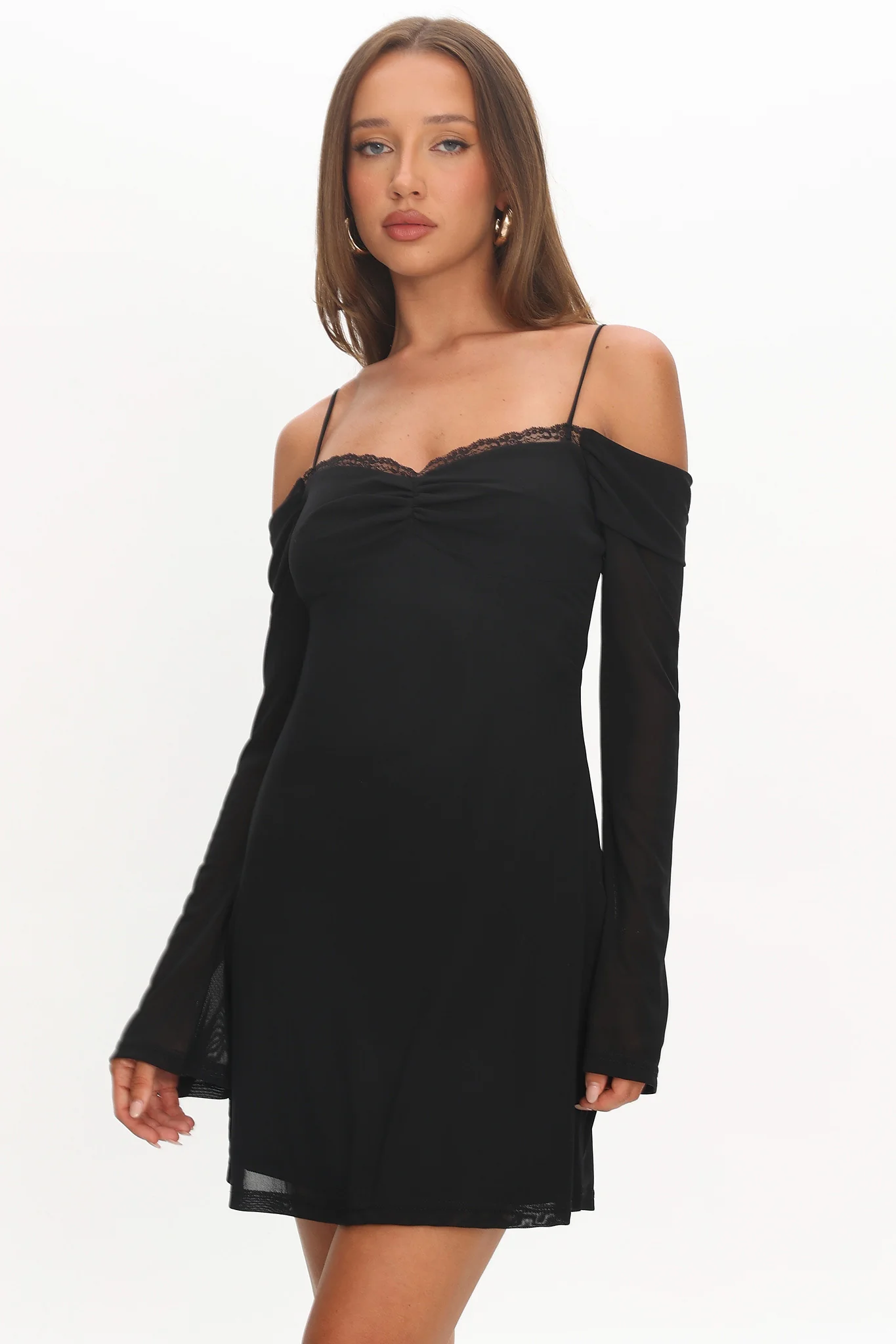 French Girl Long Sleeve Mini Dress Black - Image 6