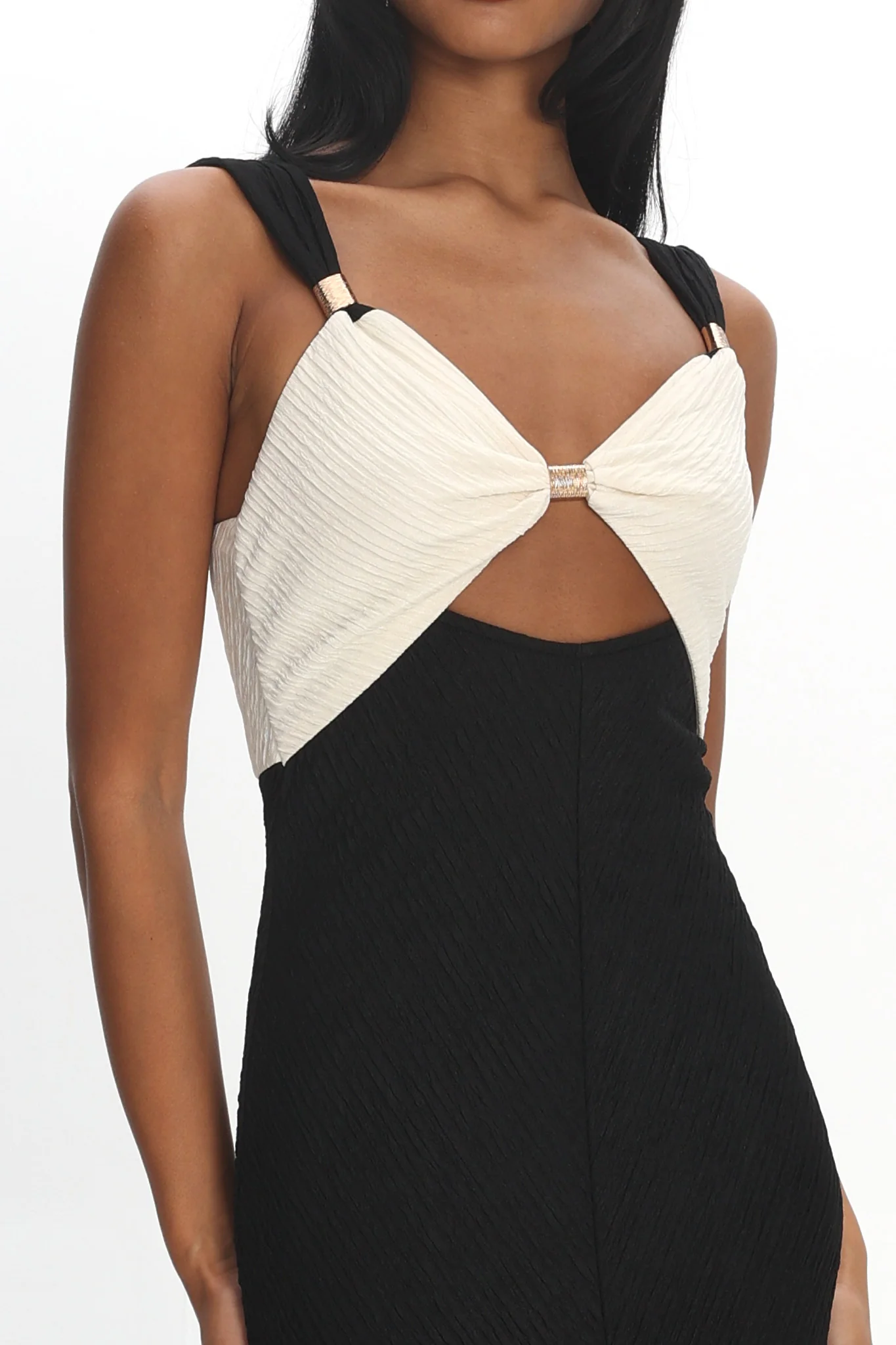 Freyja Contrast Maxi Dress Oyster/Black - Image 4