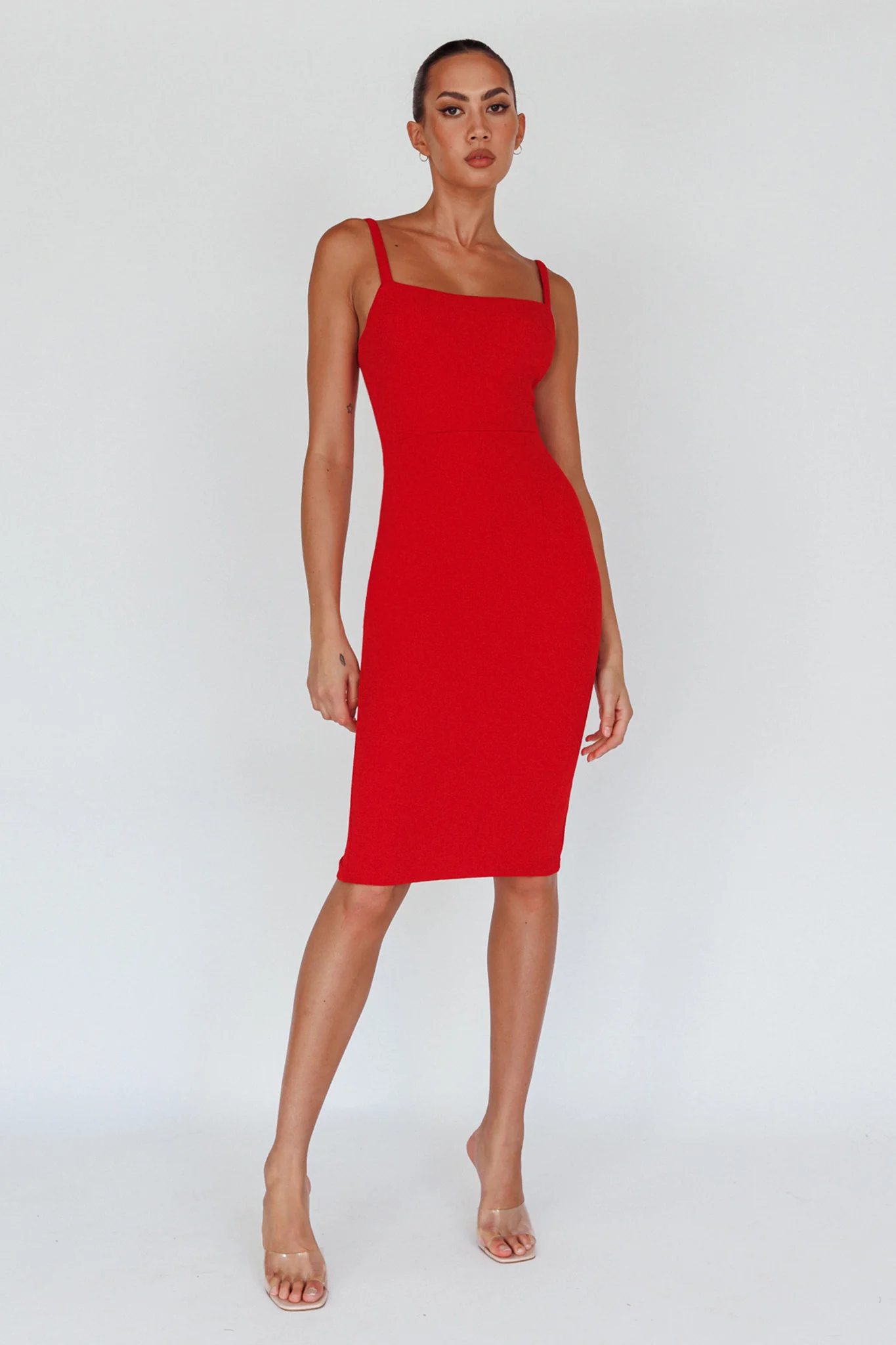 Georgia Square Neckline Midi Dress Red - Image 13