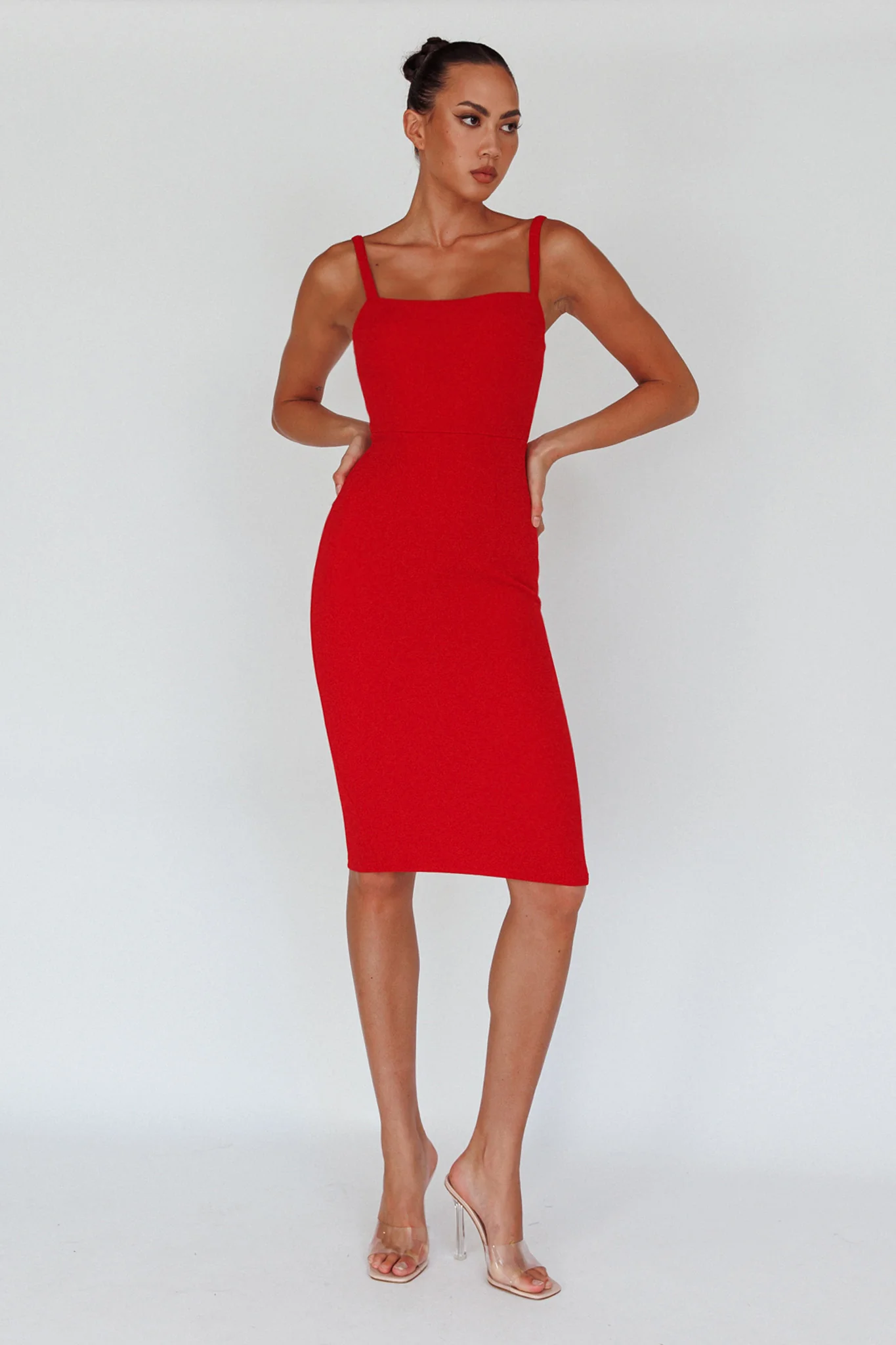 Georgia Square Neckline Midi Dress Red - Image 14
