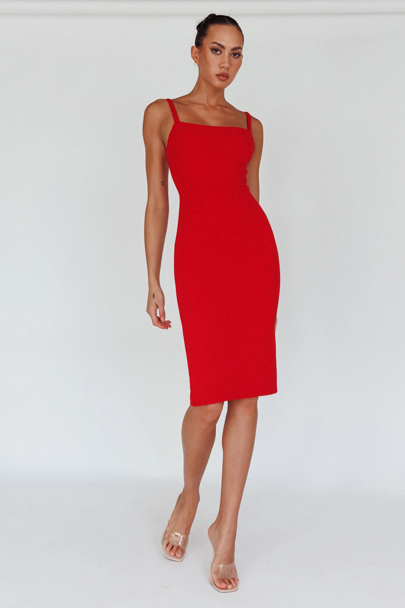 Georgia Square Neckline Midi Dress Red - Image 18