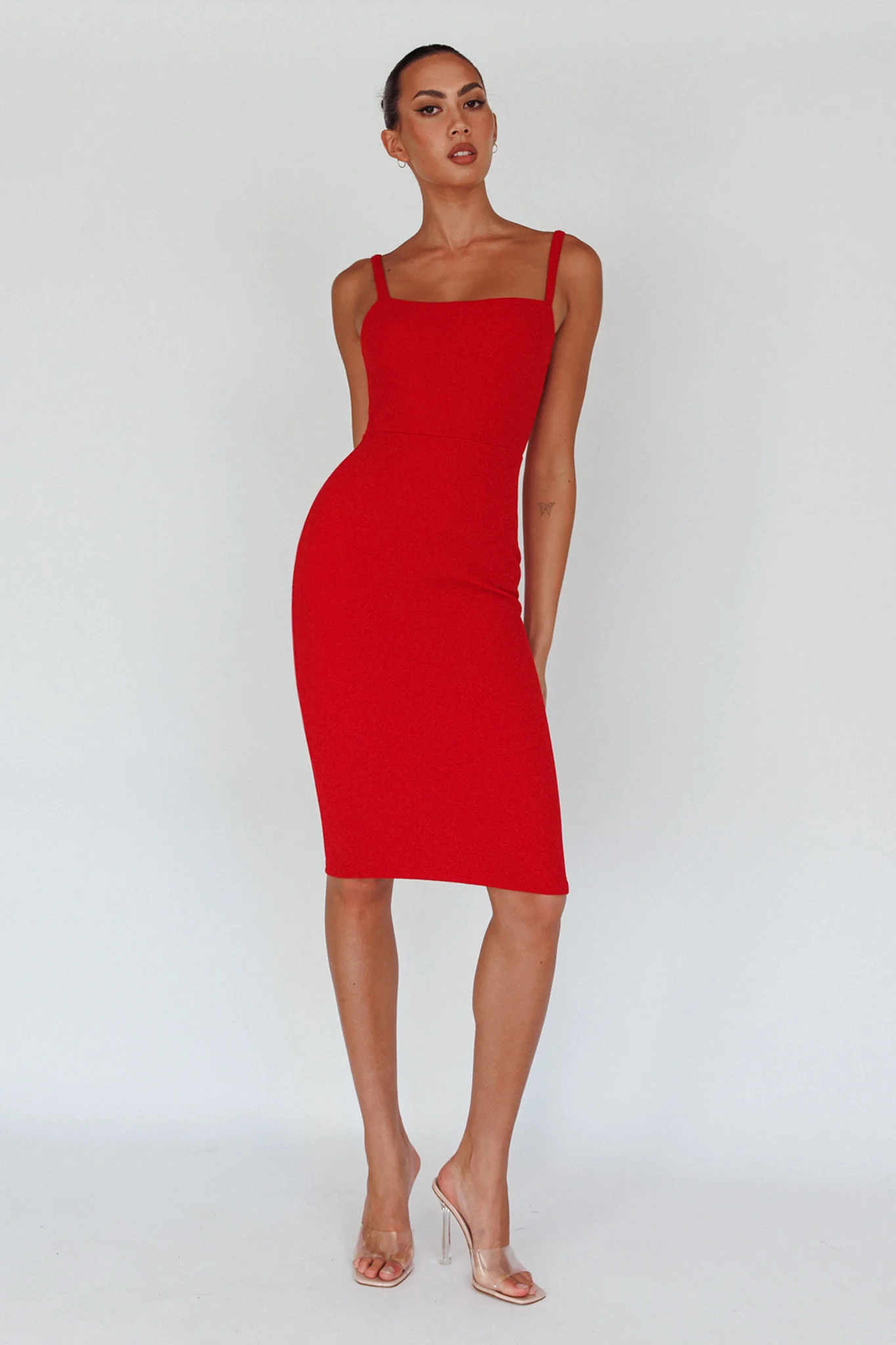 Georgia Square Neckline Midi Dress Red - Image 19