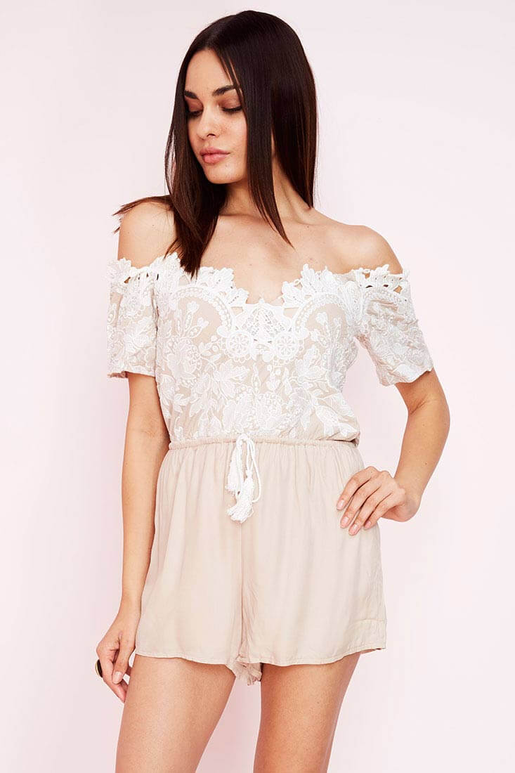 Inaya Dressy Romper Beige - Image 5