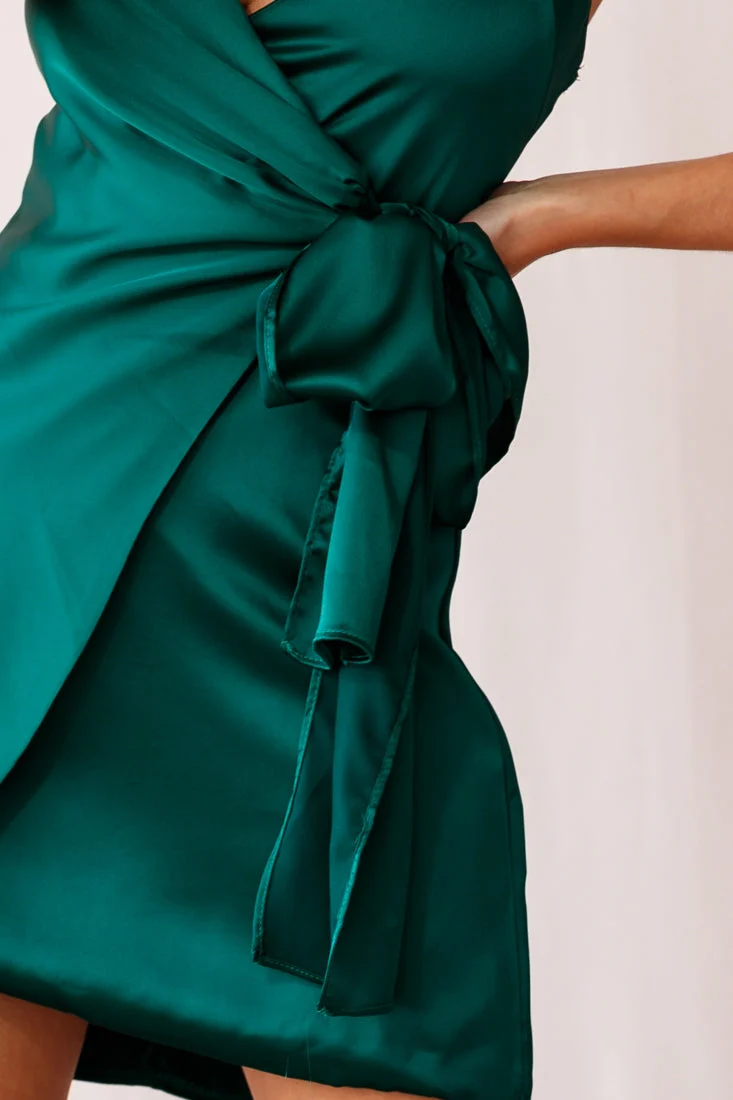 Ireland Silky Faux Wrap Dress Forest Green - Image 4