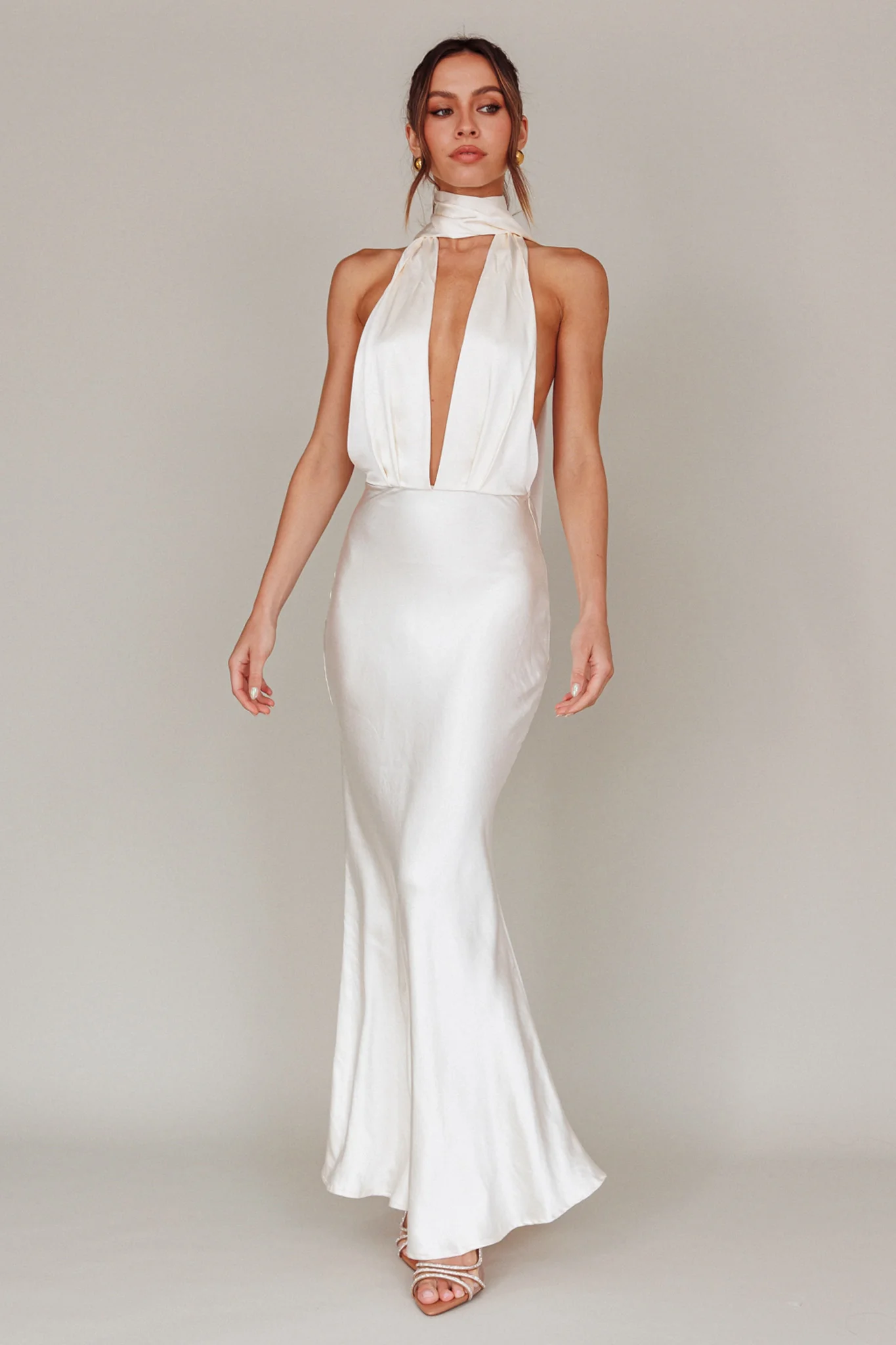 Italia Azure Halterneck Maxi Dress Oyster - Image 7