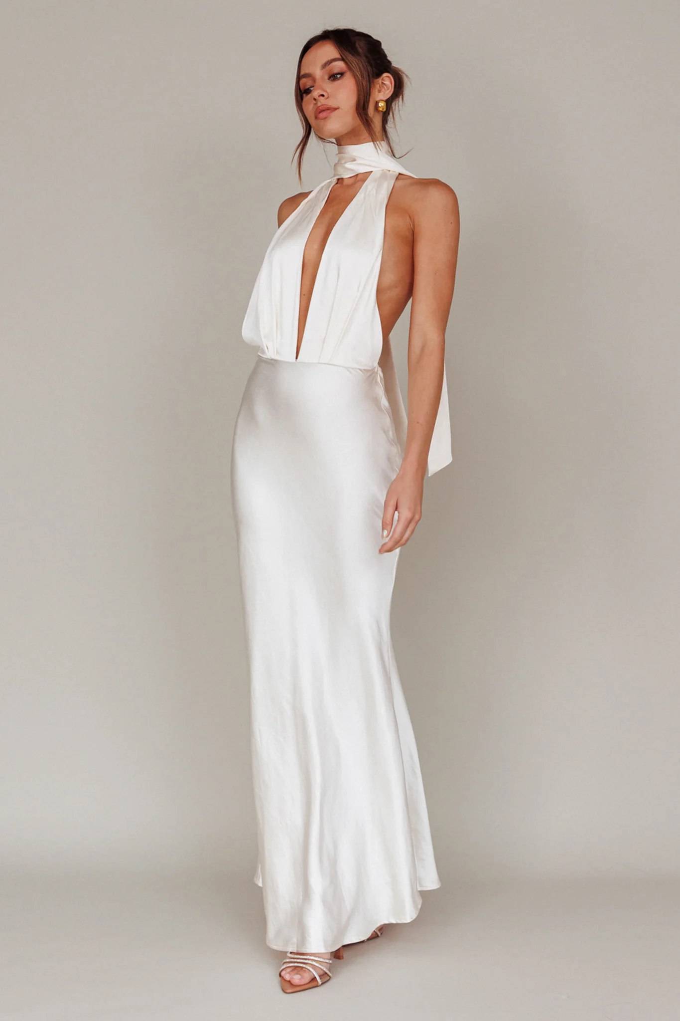 Italia Azure Halterneck Maxi Dress Oyster - Image 8