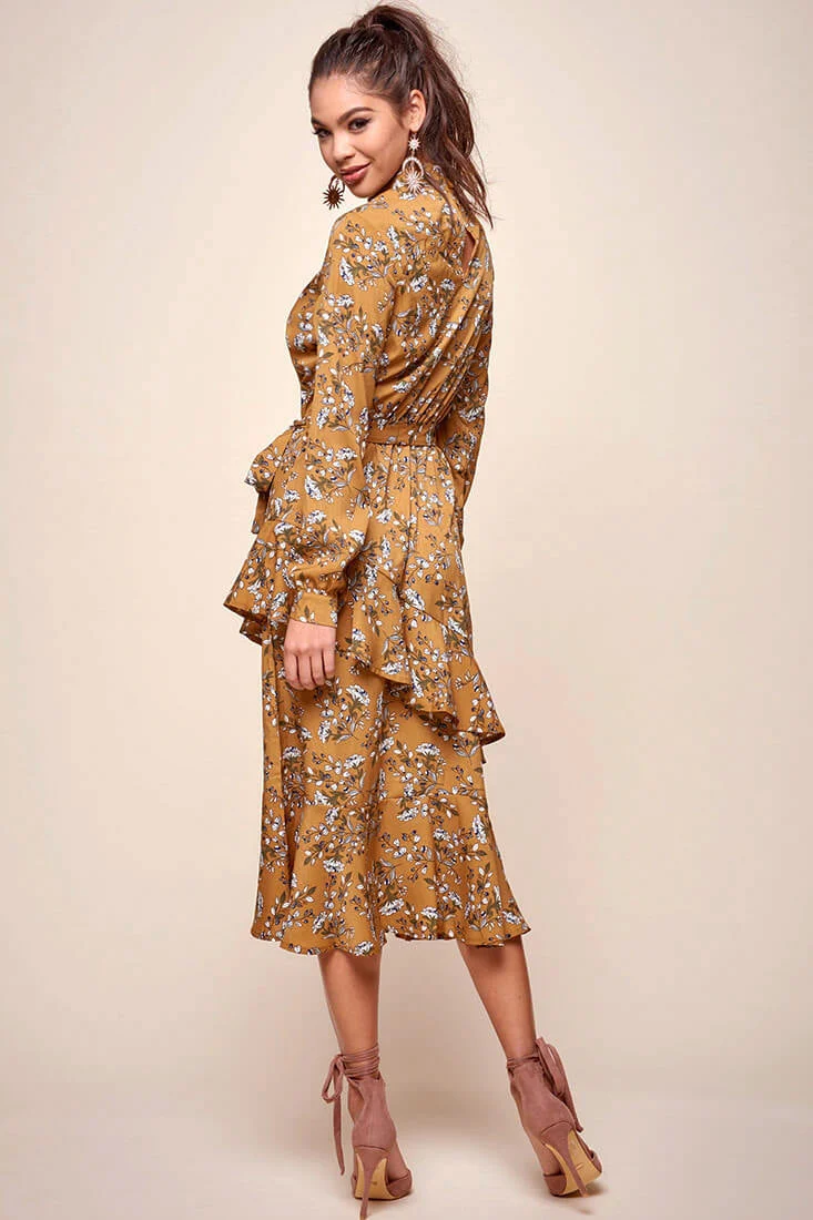 Jackson Waist Tie Bell Sleeve Dress Mustard - Image 5