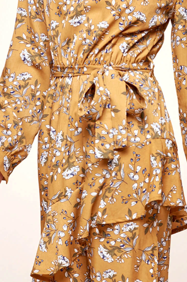 Jackson Waist Tie Bell Sleeve Dress Mustard - Image 6