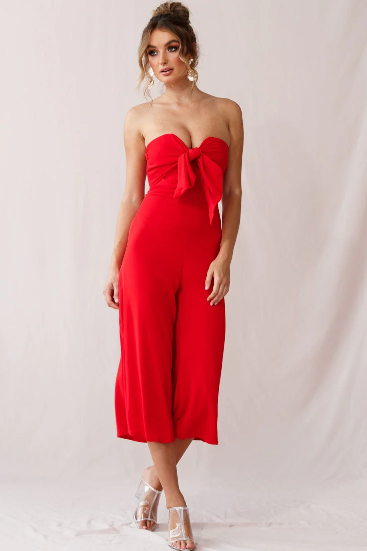 Khloe Summer Bow Tie Jumpsuit Red - Image 5
