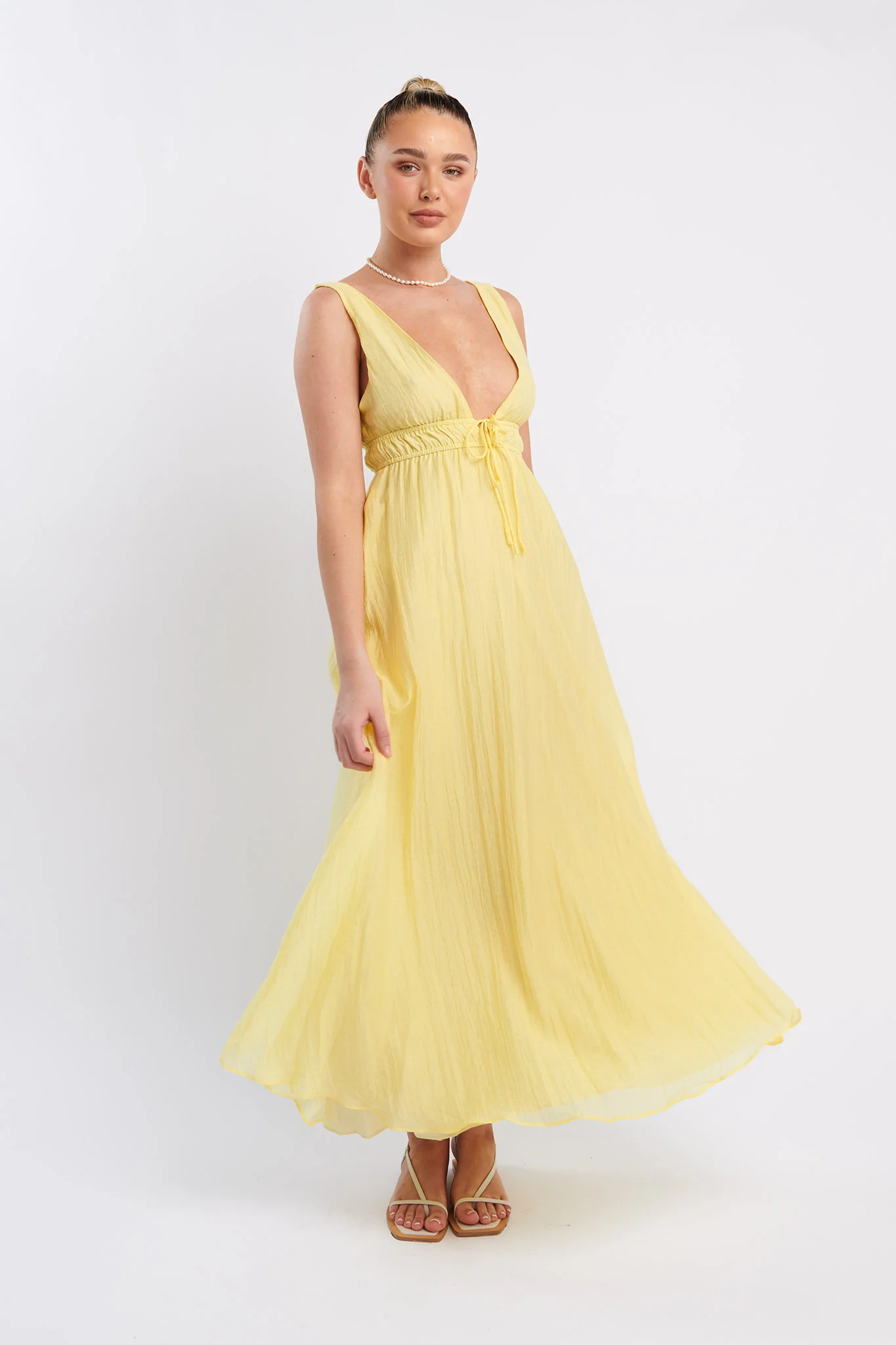Kylin V-Neck Tied Bust Maxi Dress Lemon - Image 4