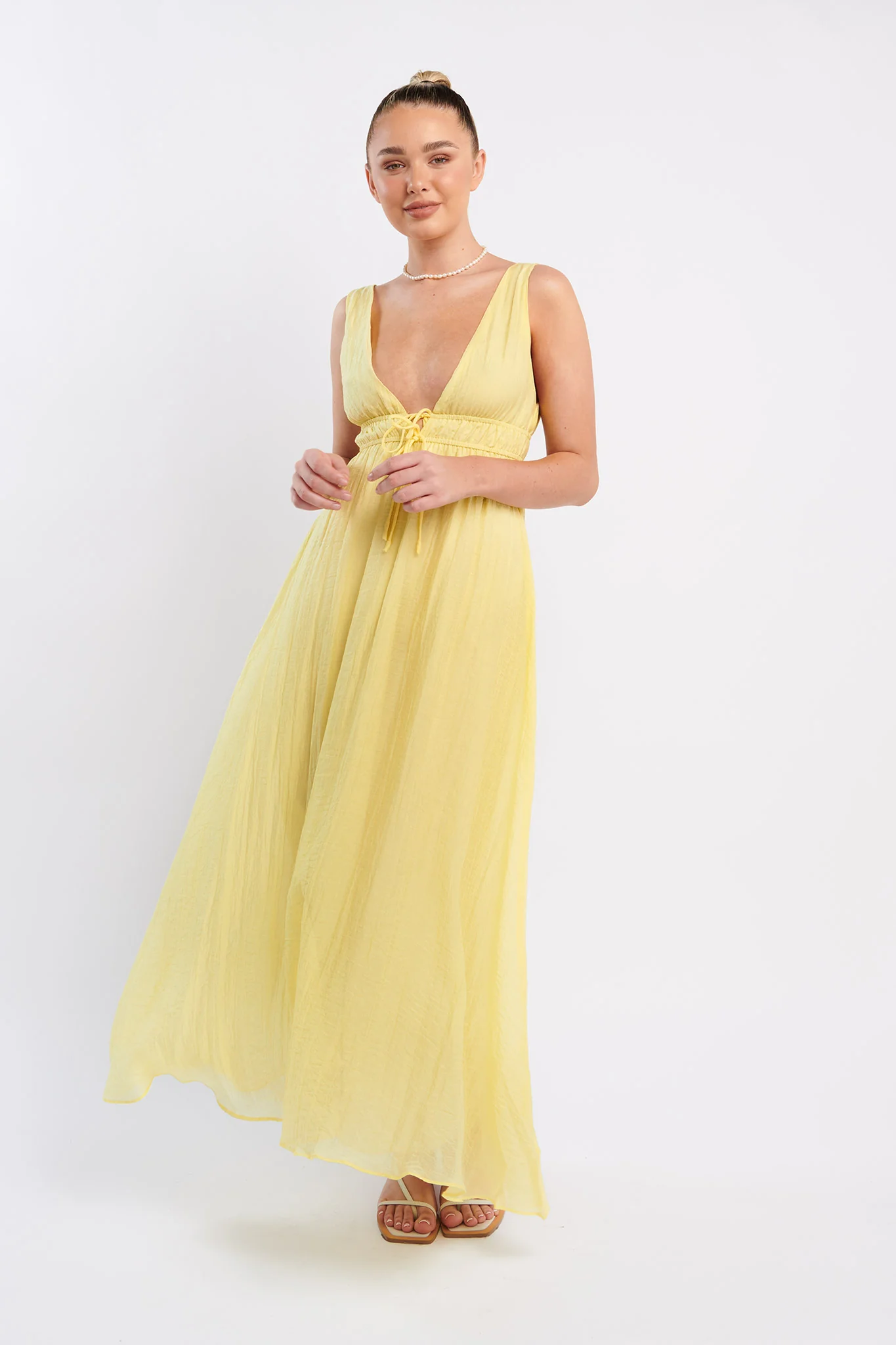 Kylin V-Neck Tied Bust Maxi Dress Lemon - Image 5