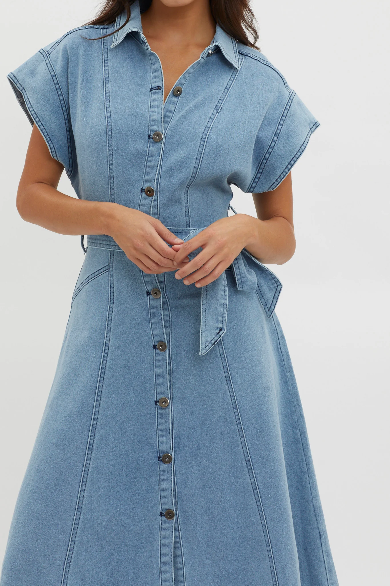 Laureen Short Sleeve Midi Dress Denim Blue - Image 3