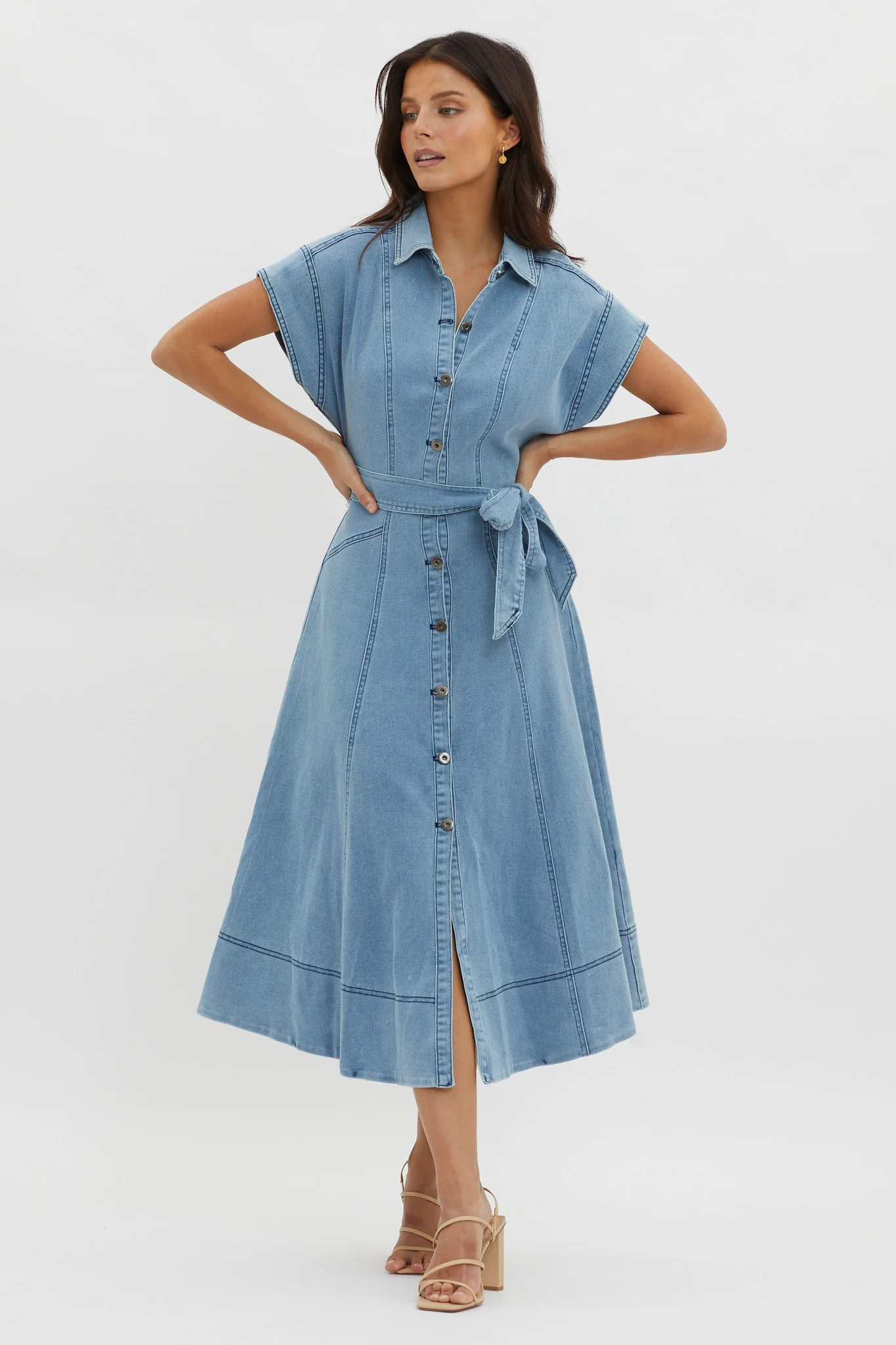 Laureen Short Sleeve Midi Dress Denim Blue - Image 4