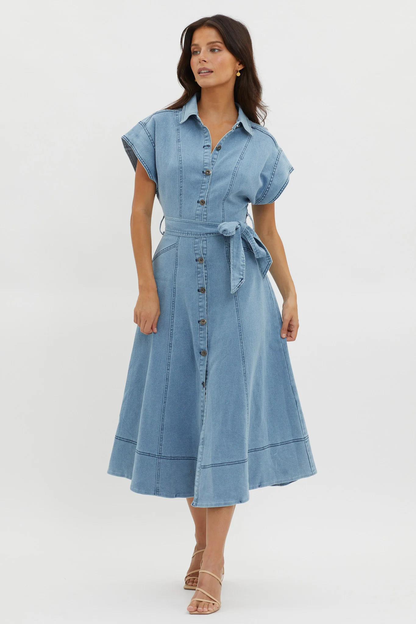 Laureen Short Sleeve Midi Dress Denim Blue - Image 5