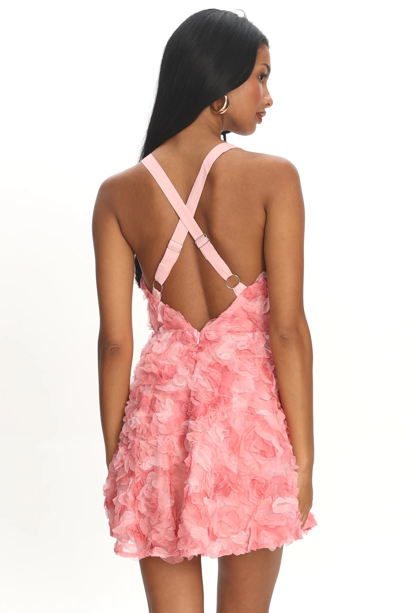 Lavalle Criss-Cross Embellished Mini Dress Pink - Image 3