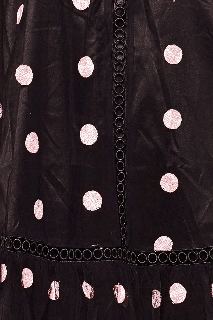 Lena Sheer Overlay Sleeveless Polka Dot Romper Dress Black & Pink - Image 6