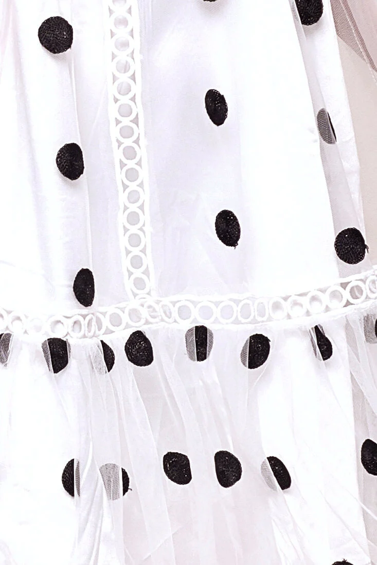 Lena Sheer Overlay Sleeveless Polka Dot Romper Dress White & Black - Image 6