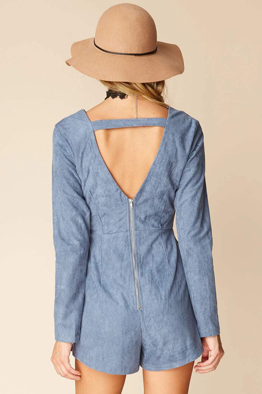 Lizzie Faux Suede Romper Blue - Image 4