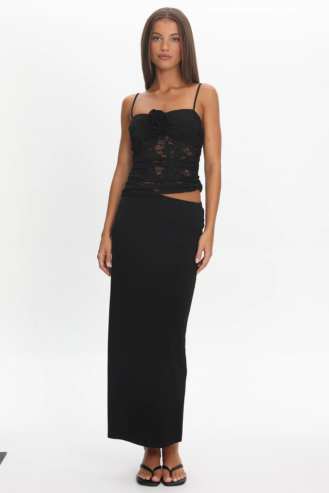 Lorely Lace Rosette Maxi Dress Black - Image 3